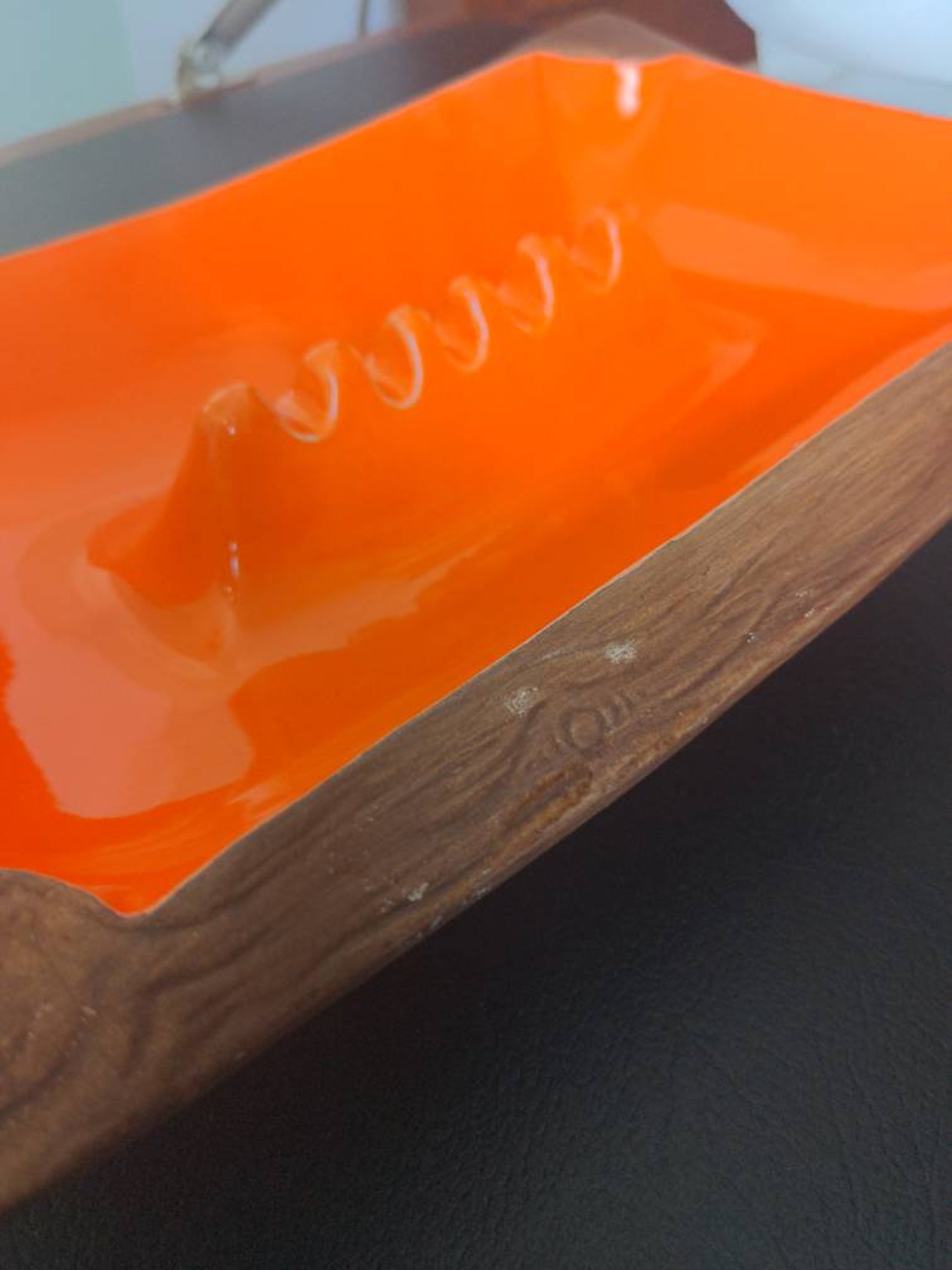 USA 1004 Ceramic Orange Ashtray With Faux Wood Vintage Etsy