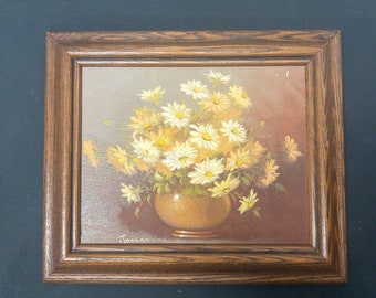 Robert Cox Oil Painting Wild Flowers Daisy Floral Vase Orig Frame Vintage Still 13 x 11 Art Picture w/ Certificate of Authenticity