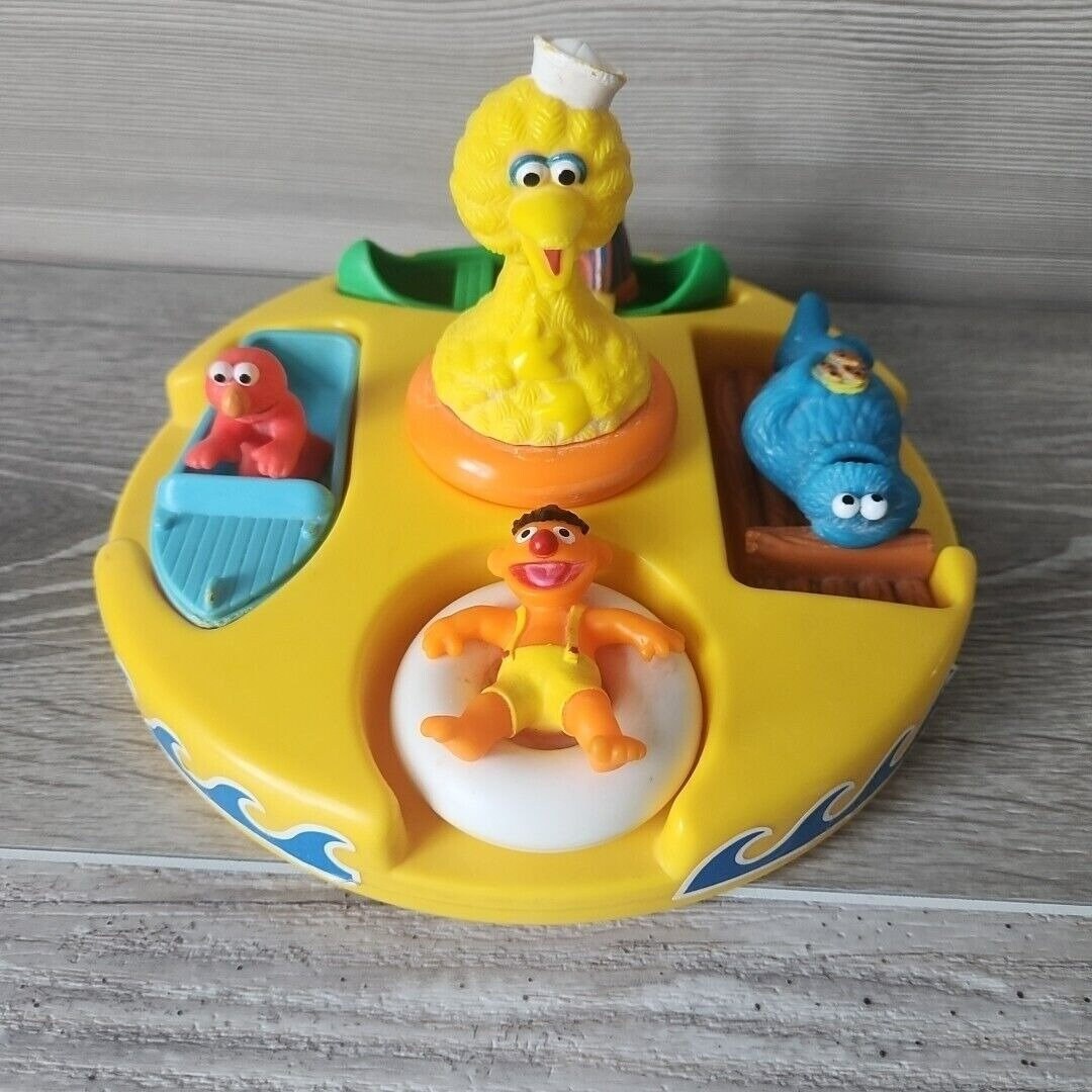 Vintage 90s Sesame Street Bathtub Floating Boat Puzzle Toy Big Bird Elmo Cookie Monster Burt ...