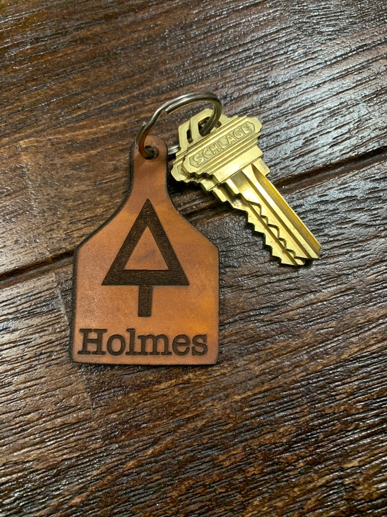 Custom Leather Ear Tag Keychain Etsy