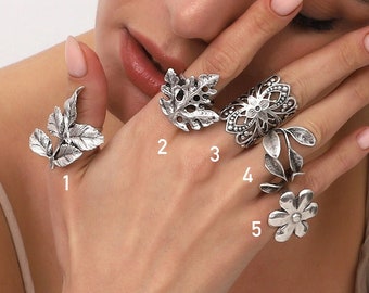 silver plated handmade adjustable full finger rings,boho style
