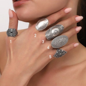 Silver Plated Full Finger free size Rings for Women,Boho Style