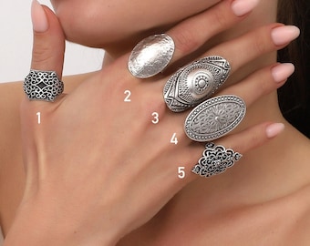 Silver Plated Full Finger free size Rings for Women,Boho Style