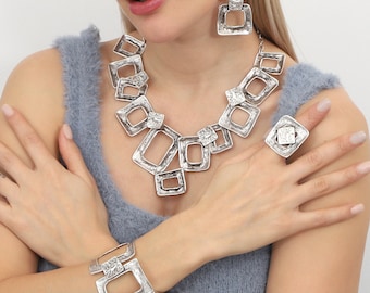 Handmade silver plated bohemian 4 pieces jewelry set