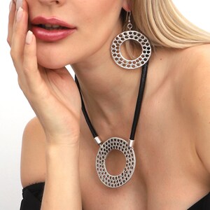 Handmade Silver Plated Leather Cord Necklace & Earrings Set