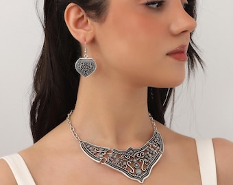 Handmade silver plated elegant wedding necklace earrings jewelry set