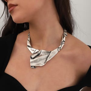 Silver Statement Chunky Necklace,Handmade Silver Necklace,Silver Statement Necklace,Brutalist Necklace,Ethnic Necklace,Chunky Necklace