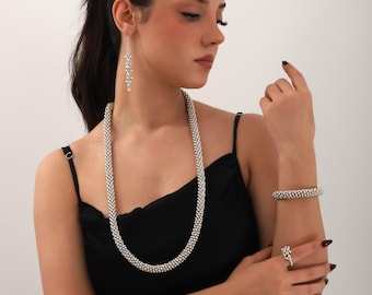 Artisan Silver Plated Necklace,Earrings,Bracelet,Ring Jewelry Set