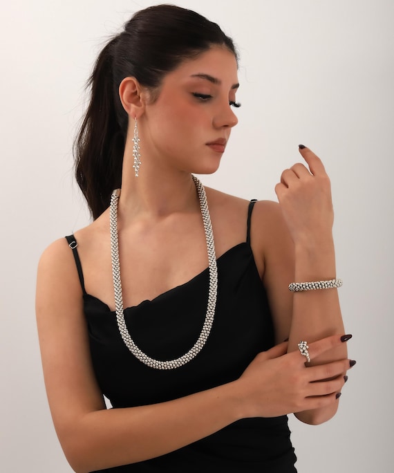Parure Bijou Plaqué Argent (collier, Bracelet, Boucles D'oreilles) - Neuf Avec étiquettes - 3 Pièces