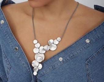 Silver Plated Hammered Boho Style Necklace,Necklace Length 25 inches