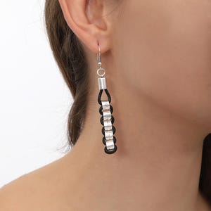 silver-plated earrings on black leather cord for women,earrings L:3 inches