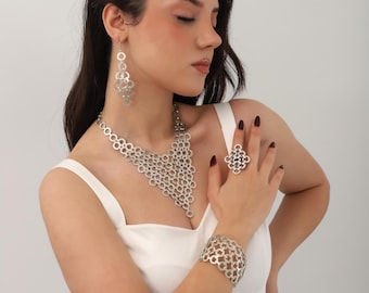 Handmade silver plated artisan 4 pieces jewelry set