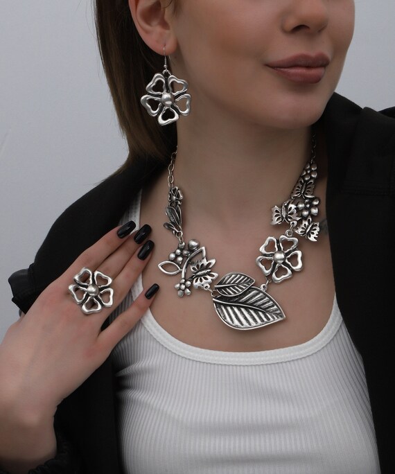 Floral Necklace Boho Necklace Women Necklace Boho Earrings Boho Ring Floral Earrings Artisian Earrings Women Earrings Gifts For Women