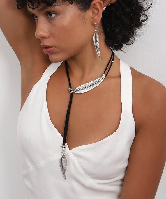 Bohemian Feather Necklace for Women,statement Necklace for Women