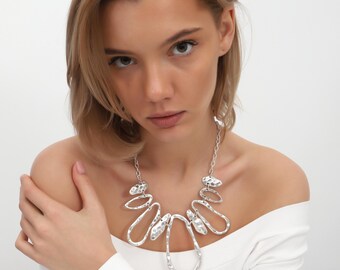 Handmade, geometric, silver-plated necklace,Boho style,Necklace length 23 inches