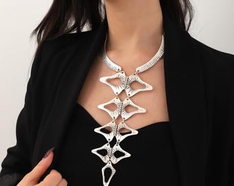 Silver Plated Sculptural Anatomical  Necklace