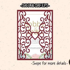 Gate Fold Heart Lace Wedding Invitation Template SVG Laser Cut File Cricut