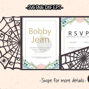 5x7 Gothic Spiderweb Halloween Wedding Invitation Template SVG Laser Cut File Cricut