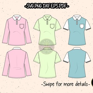 Women's Polo Shirts SVG Cut File CAD Technical Flat Sketch Fashion PDF EPS Vector Clipart Cricut