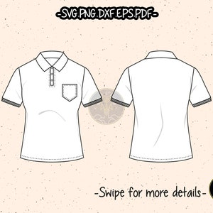Women's Polo Shirts SVG Cut File CAD Technical Flat Sketch Fashion PDF EPS Vector Clipart Cricut
