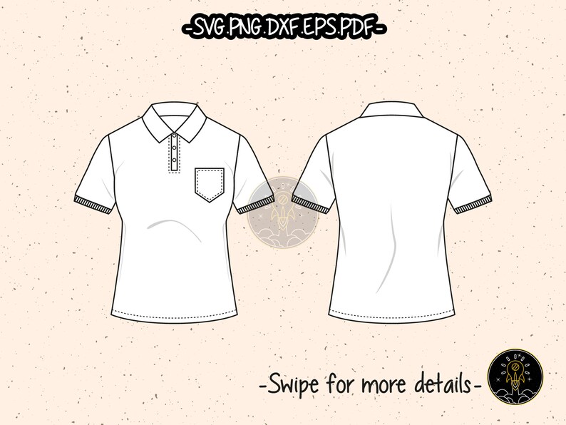 Women's Polo Shirts SVG Cut File CAD Technical Flat Sketch Fashion PDF EPS Vector Clipart Cricut