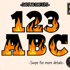 Feu brûlant Burning Hell nombre lettre police Alphabet SVG vecteur fichier coupe Cricut Clipart