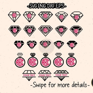 May include: A set of 20 black and white diamond-shaped designs with a pink circle in the center. The circle contains the letters "ABC". The designs are in various styles, including filled in, outlined, and with a diamond pattern. The designs are perfect for creating custom monograms or logos.