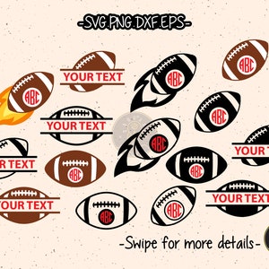 American Football Split Monogram Frame SVG Cut File Cricut Clipart
