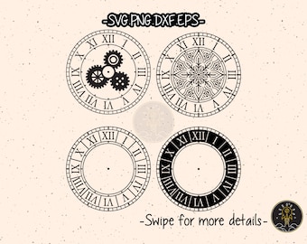 Roman Numeral Vintage Wall Clock Face Template SVG Cut File Cricut Clipart