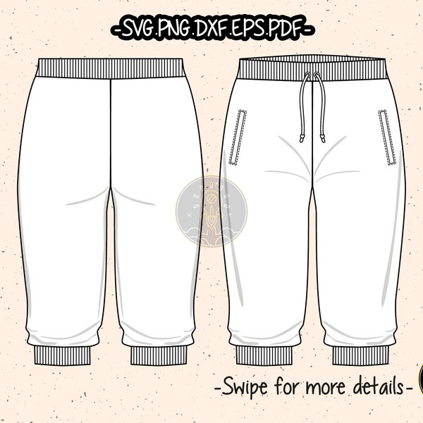 Short Jogger Pants SVG Clothing Template PDF Sketch Fashion Cut File Cricut Clipart