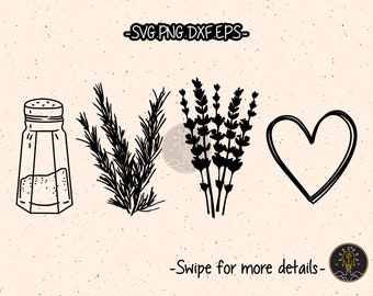 Practical Magic Salt Lavender Heart Rosemary SVG Cut File Cricut Clipart