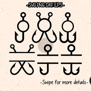 Fish Hook Fishing Monogram Frame SVG Cut File Cricut Clipart