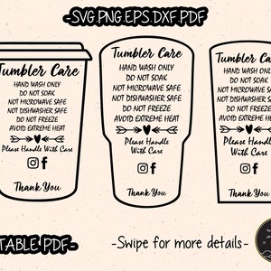 Fillable Editable PDF Tumbler Care Instructions Card Pack SVG Cut File Cricut