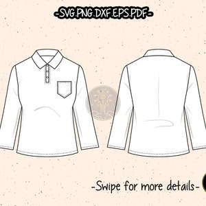 Women's Polo Shirts SVG Cut File CAD Technical Flat Sketch Fashion PDF EPS Vector Clipart Cricut