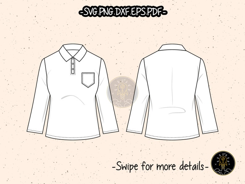 Women's Polo Shirts SVG Cut File CAD Technical Flat Sketch Fashion PDF EPS Vector Clipart Cricut