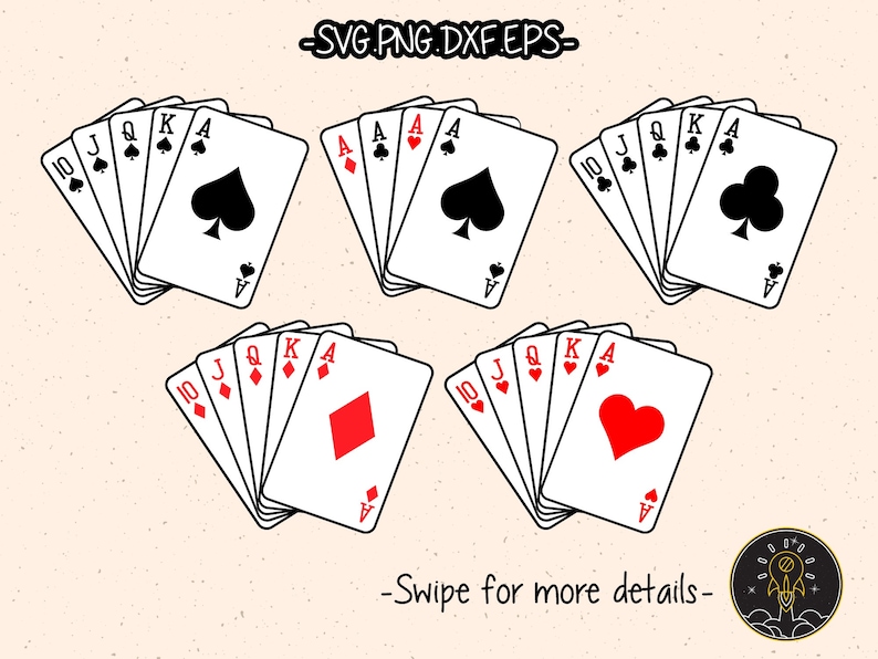 Ace Casino Playing Cards Royal Flush Poker SVG Cut File Cricut Clipart