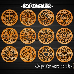 Coaster Grill Trivet Decorative Panel Floral Ornament Template SVG Laser Cut File