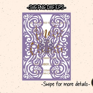 5x7 Floral Gate Fold Wedding Invitation Template SVG Laser Cut File Cricut