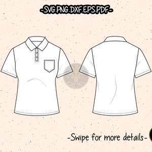 Women's Polo Shirts SVG Cut File CAD Technical Flat Sketch Fashion PDF EPS Vector Clipart Cricut