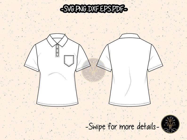 Women's Polo Shirts SVG Cut File CAD Technical Flat Sketch Fashion PDF EPS Vector Clipart Cricut