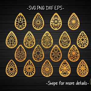 Modello di orecchino ornamento a goccia File di taglio laser SVG / orecchino in pelle di legno