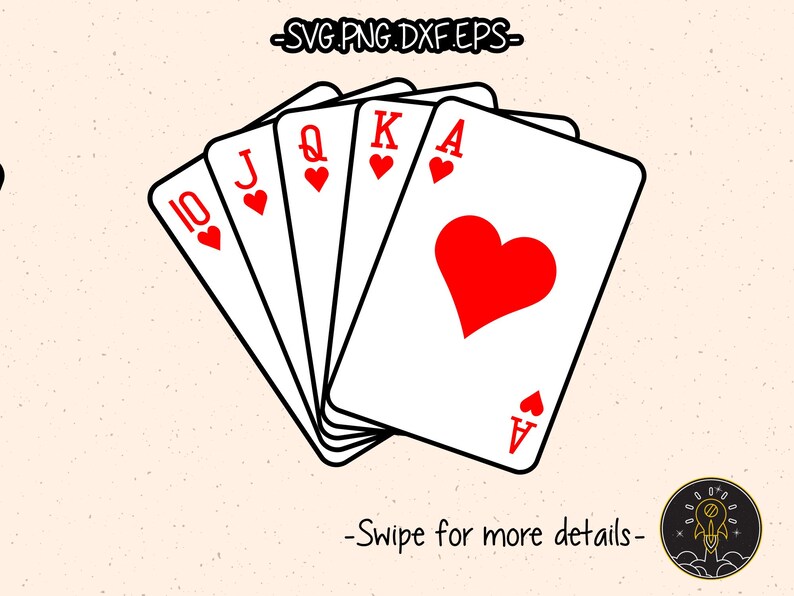 Ace Casino Playing Cards Royal Flush Poker SVG Cut File Cricut Clipart