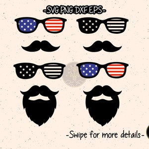 Männer Brille Schnurrbart SVG Merica geschnitten Datei 4th of Juli Independence Day Cricut Clipart