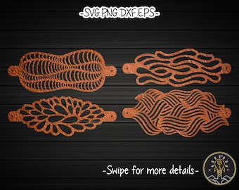 Ornate Cuff Leather Bracelet Template SVG Laser Cut File