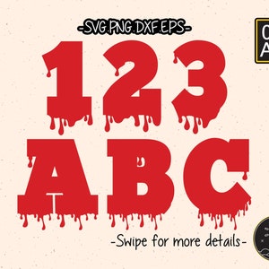 Bloody Blood Dripping Halloween Numbers Letter Font Alphabet SVG Cricut Cut File Clipart