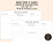 Blank Recipe Card Template Editable Printable PDF A5 A6 A7