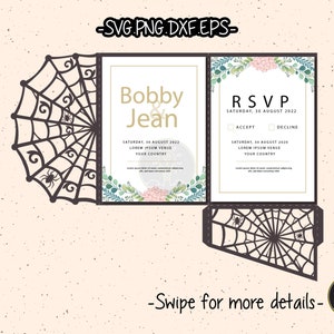 5x7 Gothic Spiderweb Halloween Wedding Invitation Template SVG Laser Cut File Cricut