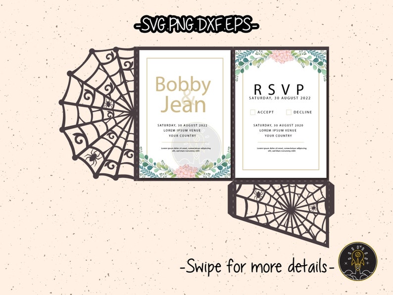 5x7 Gothic Spiderweb Halloween Wedding Invitation Template SVG Laser Cut File Cricut