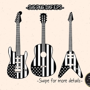 USA Flag Electric Acoustic Guitar SVG Cricut Cut File Clipart