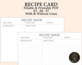 Simple Recipe Card Template Editable Printable PDF A5 A6 A7
